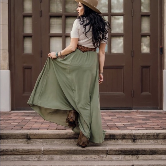 Olive Maxi Western Boho Skirt - Picture 5 of 6